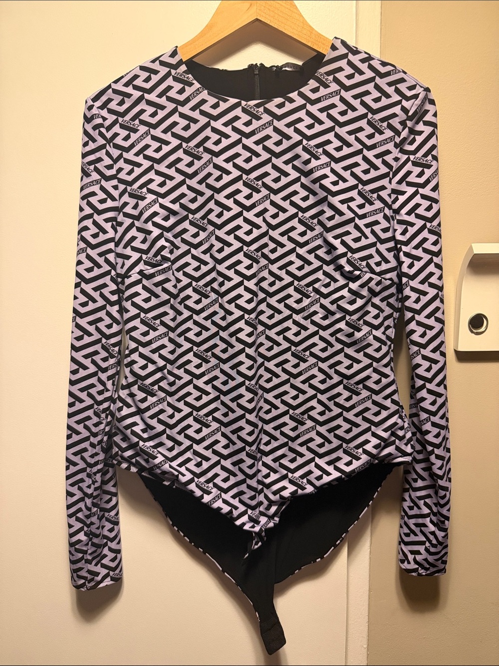 Versace Lilac and Black Geometric Long-Sleeve Bodysuit
